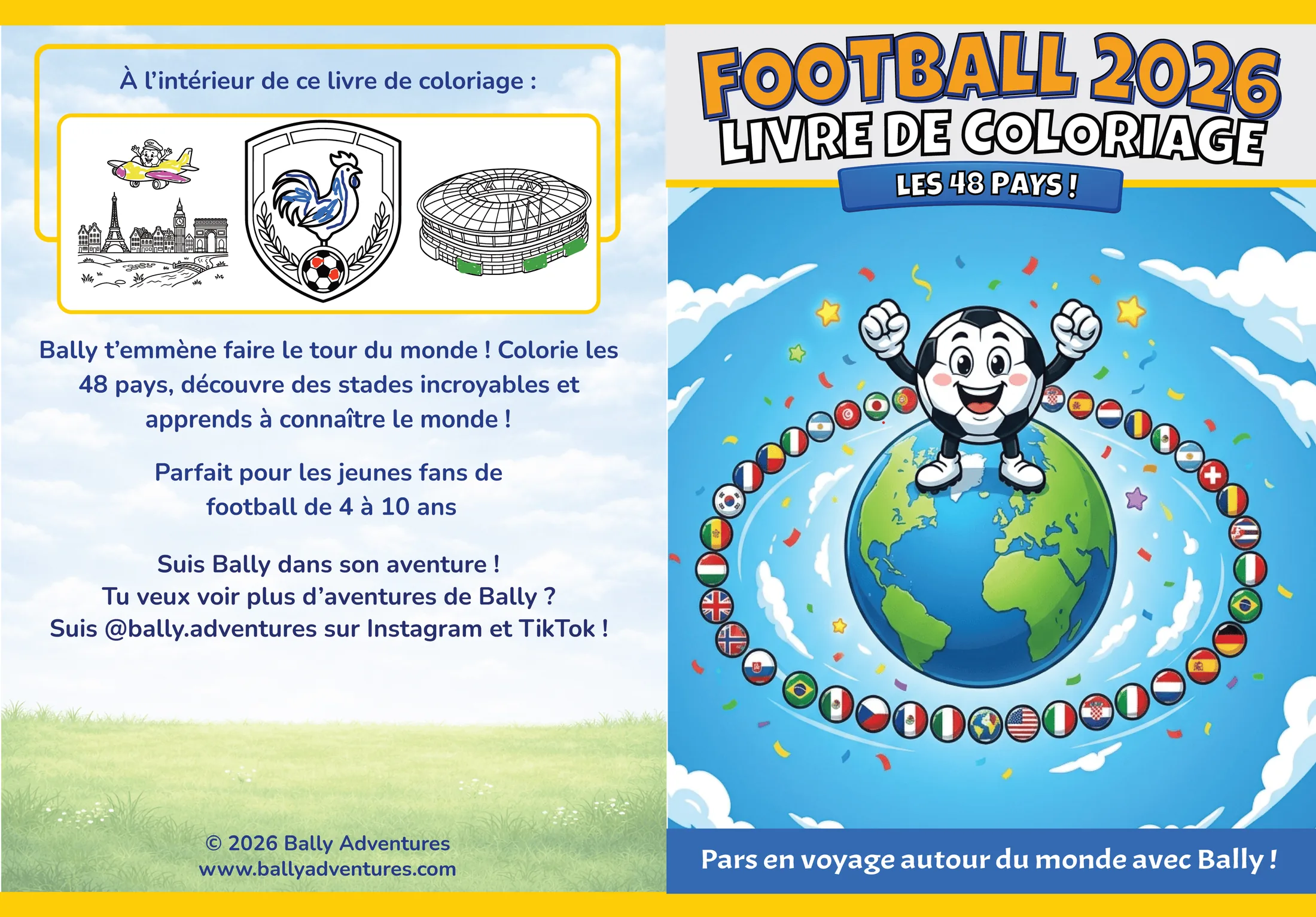 Livre de coloriage Coupe du Monde 2026 avec la mascotte Bally