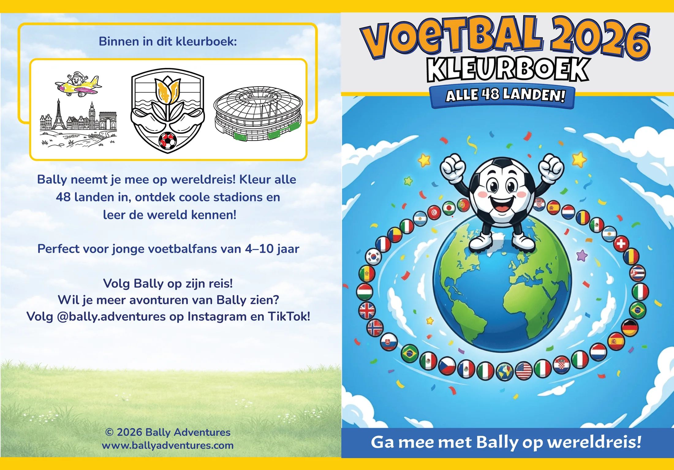 Voetbal 2026 kleurboek cover met Bally mascotte