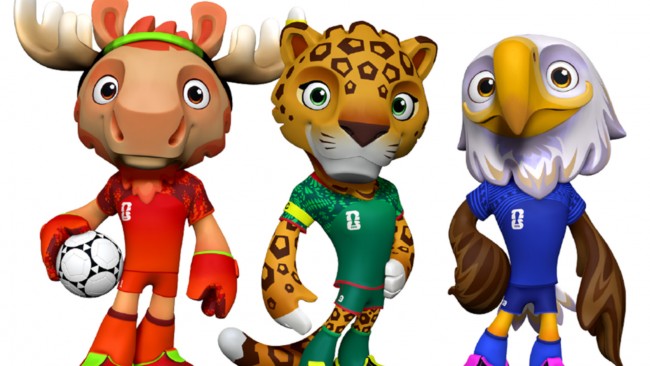 Illustration présentant les trois mascottes de la Coupe du Monde FIFA 2026 — Maple l'orignal, Zayu le jaguar et Clutch le pygargue — pour les enfants